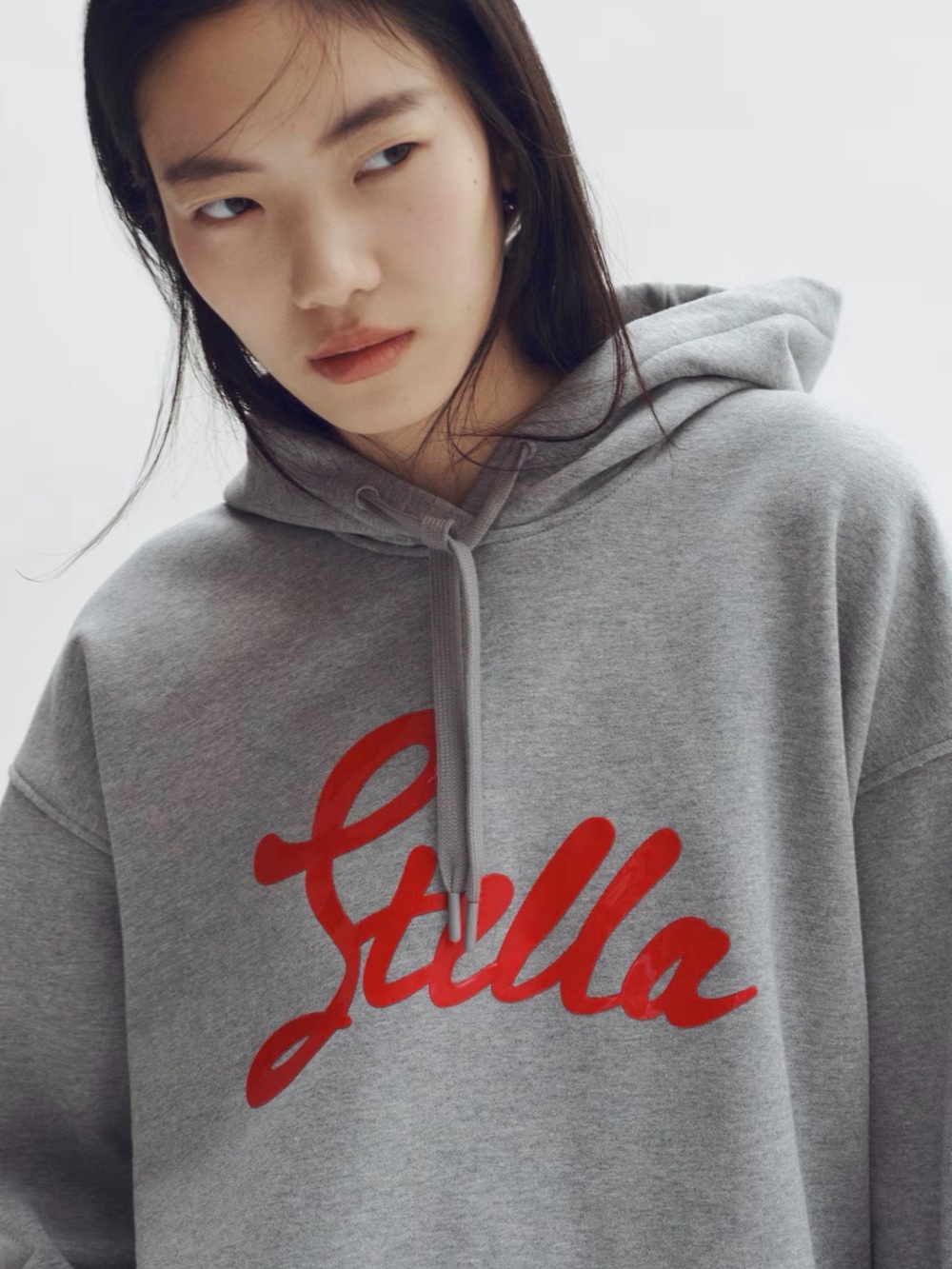 Stella McCartney Gray Hoodie with Red Script Logo